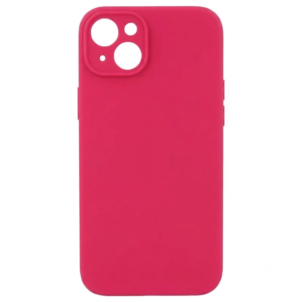 Carcasa de silicona color Fucsia para iPhone 15 con protector de cámara - BUBLIX