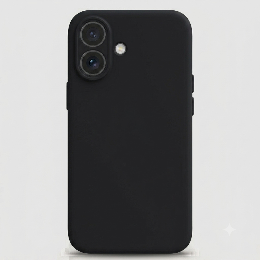 Carcasa de silicona color Negro para iPhone 16 con protector de cámara - BUBLIX