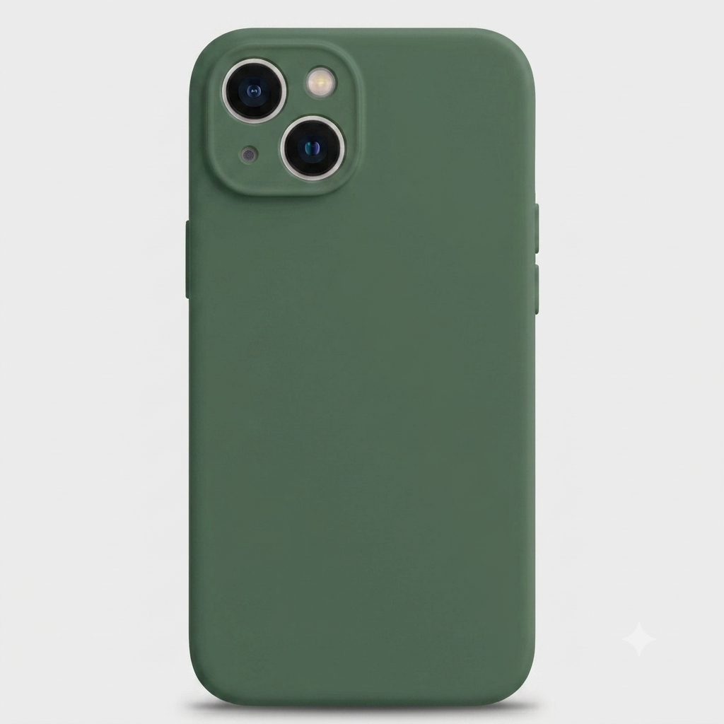 Carcasa de silicona color Verde Oliva para iPhone 14 con protector de cámara - BUBLIX