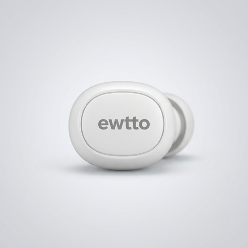 Detalle de un audífono individual EWTTO con el logo de la marca